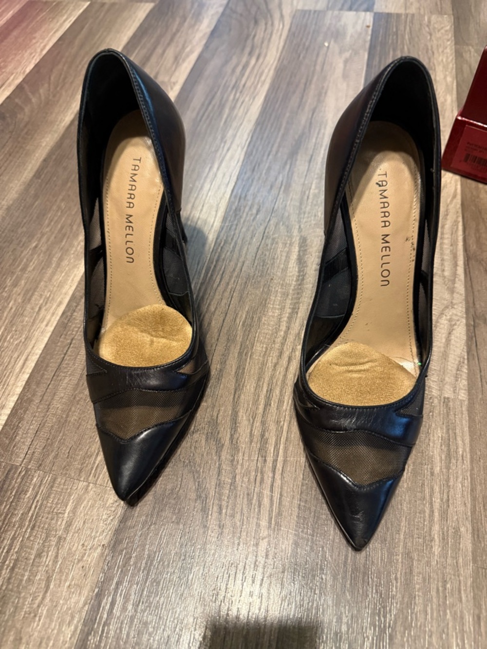 Tamara Mellon Black Leather & Mesh Pointed Pumps